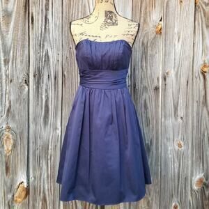 Fit Flare Cocktail Dress Davids Bridal Size 2 Navy Blue Pleated Strapless Prom
